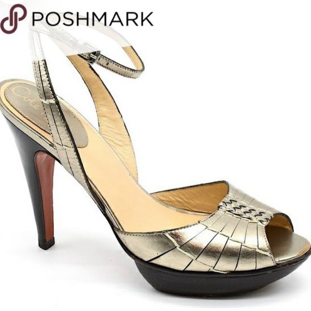 Cole Haan Huarache Nike Air gold peep toe heels in size 7.5